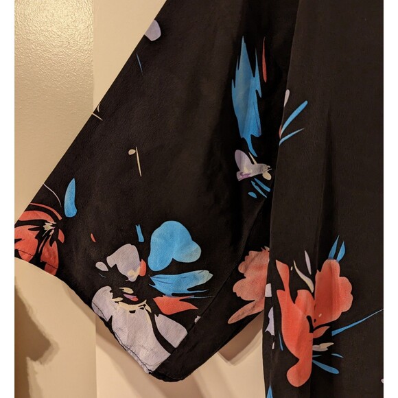 Yumi Kim Small 100% Silk Black Floral 3/4 Sleeve Blouse - Picture 5 of 7